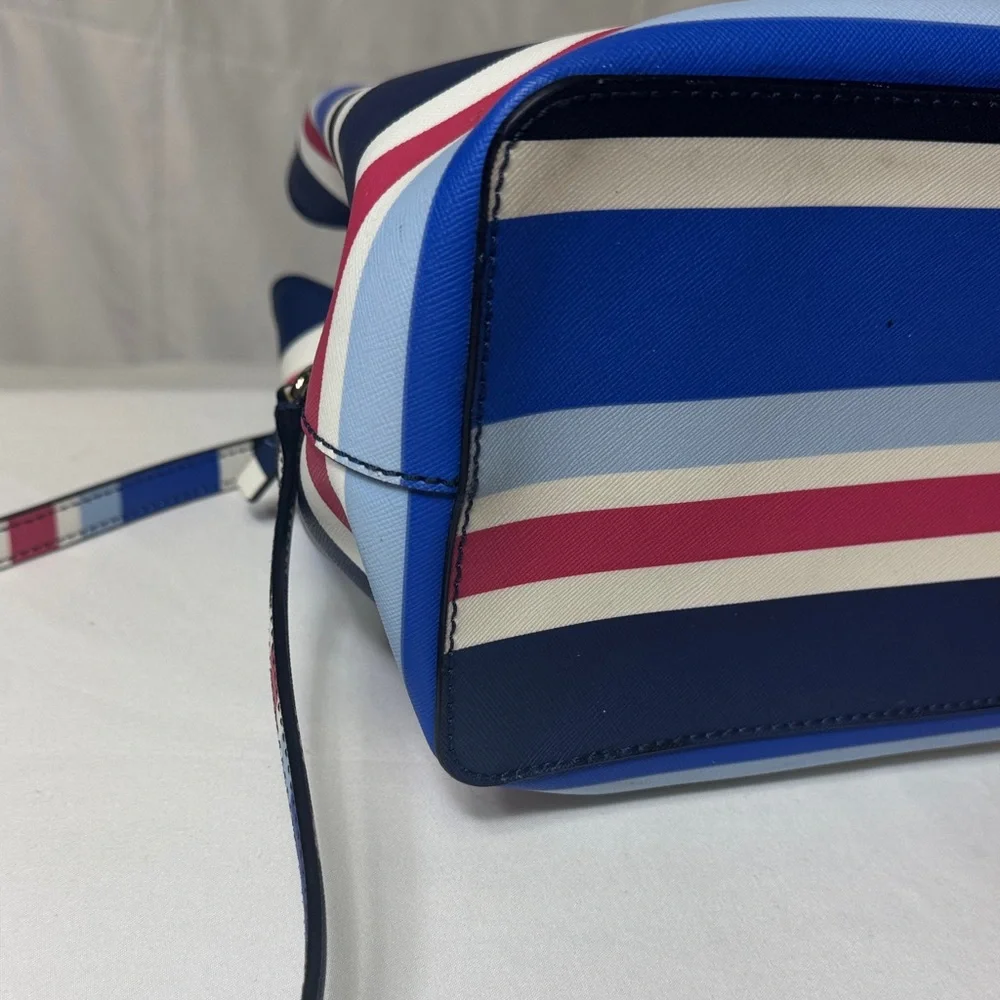 Kate Spade New York Striped Satchel Tote‎ Crossbody Bag Navy Rose White Blue